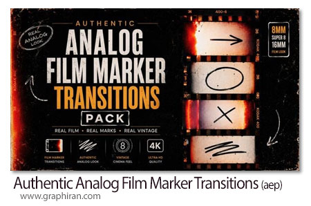 پروژه افترافکت ترانزیشنهای آنالوگ فیلم مارکر Authentic Analog Film Marker Transitions Pack