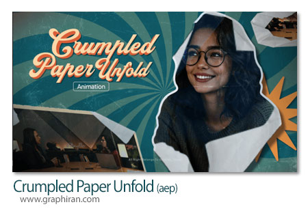 پروژه افترافکت نمایش عکس با افکت باز شدن کاغذ مچاله Crumpled Paper Unfold