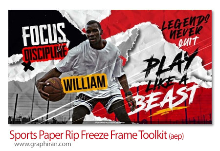 پروژه افترافکت فریز فریم ورزشی و پاره شدن کاغذ Sports Paper Rip Freeze Frame Toolkit