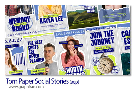 پروژه افترافکت استوری استایل کاغذ پاره شده Torn Paper Social Stories
