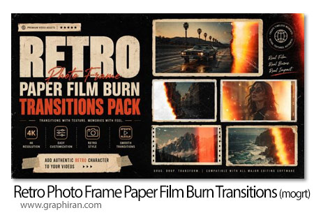 ترانزیشن های پریمیر سوختن فیلم و کاغذ قدیمی Retro Photo Frame Paper Film Burn Transitions Pack