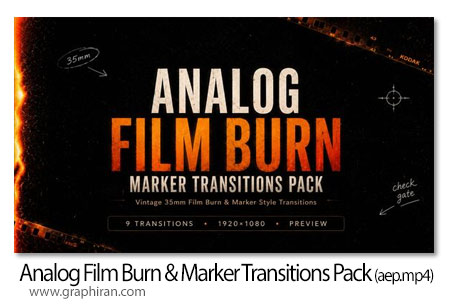 ترانزیشن های افترافکت ماژیک و سوختن فیلم آنالوگ Analog Film Burn & Marker Transitions Pack