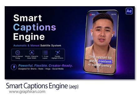 پروژه افترافکت موتور هوشمند ساخت زیرنویس های متحرک Smart Captions Engine