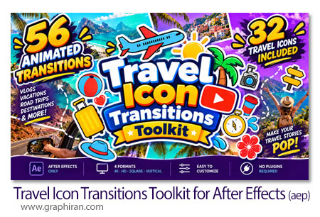 ترانزیشن های افترافکت آیکون های سفر و تفریح Travel Icon Transitions Toolkit for After Effects